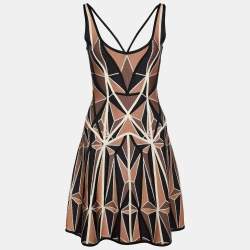 Herve Leger Brown Geometric Patchwork Jacquard Knit Hazel Mini Dress S