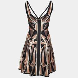 Herve Leger Brown Geometric Patchwork Jacquard Knit Hazel Mini Dress S