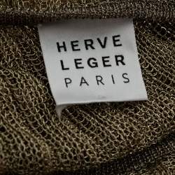 Herve Leger Gold Metallic Ribbed Knit Top S