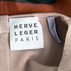 Pre Owned Herve Leger Dust Pink & Teal Stretch Knit Crossover Bodycon Dress XS