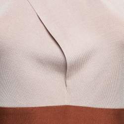 Pre Owned Herve Leger Dust Pink & Teal Stretch Knit Crossover Bodycon Dress XS