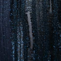 Herve Leger Metallic Blue & Black Stretch Knit Frayed Ribbed Detail Jumpsuit M