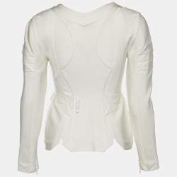 Pre Owned Herve Leger Alabaster Knit Origami Fold Detail Viktoria Zip Up Jacket S