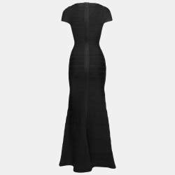 Herve Leger Black Knit Fringed Bodice Lora Bandage Mermaid Gown XS