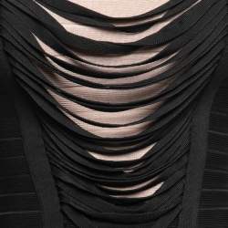 Herve Leger Black Knit Fringed Bodice Lora Bandage Mermaid Gown XS