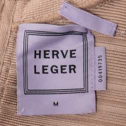 Pre Owned Herve Leger Light Pink & Gold Coated Bandage Ellen Maxi Dress M