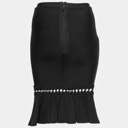 Pre Owned Herve Leger Black Stretch Knit Peplum Pencil Skirt M