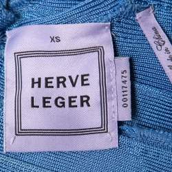 Pre Owned Herve Leger Blue Stretch Knit Bandage Dress XS