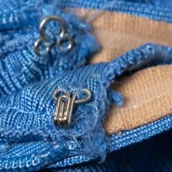 Pre Owned Herve Leger Blue Stretch Knit Bandage Dress XS