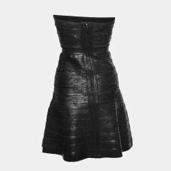 مملوكة مسبقًا Herve Leger Black Textured Knit Strapless Bandage Mini Dress XS