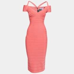 Herve Leger Pink Bandage Knit Kelis Midi Dress S