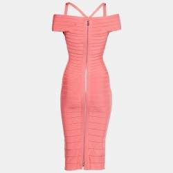 Herve Leger Pink Bandage Knit Kelis Midi Dress S