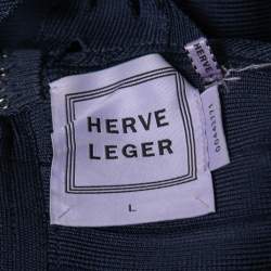 Herve Leger Dark Blue Bandage Knit Midi Dress L