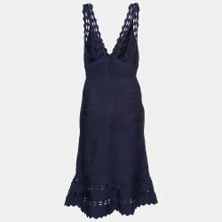 Herve Leger Dark Blue Bandage Knit Midi Dress L