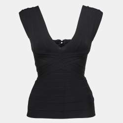 Herve Leger Black Knit Sleeveless Blouse S