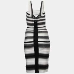 Pre Owned Herve Leger Black/White Bandage Knit Bodycon Dress S