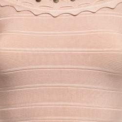 مملوكة مسبقًا Herve Leger Light Pink Studded Scalloped Bandage Knit Dress S