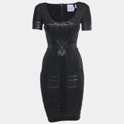 Herve Leger Black Patterned Knit Bodycon Short Dress XS