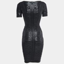 Herve Leger Black Patterned Knit Bodycon Short Dress XS
