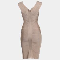 Herve Leger Beige Knit Off-Shoulder Bandage Short Dress XS
