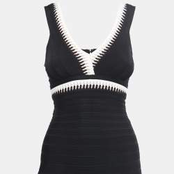 Herve Leger Black Knit Flared Sleeveless Bandage Dress XS