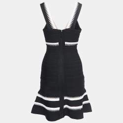Herve Leger Black Knit Flared Sleeveless Bandage Dress XS