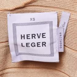 Herve Leger Gold Bandage Knit Scoop Neck Bodycon Mini Dress XS