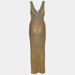 Herve Leger Gold Textured Lurex Knit Sleeveless Gown S