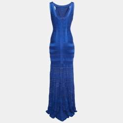 Herve Leger By Max Azria Dark Blue Knit Sleeveless Fit & Flare Maxi Dress S