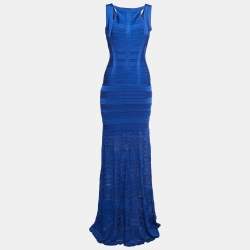 Herve Leger By Max Azria Dark Blue Knit Sleeveless Fit & Flare Maxi Dress S