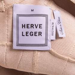 Pre Owned Herve Leger Pink/Gold Bandage Knit Bodycon Dress M