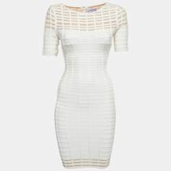 Herve Leger White Knit Gisele Bandage Midi Dress XS