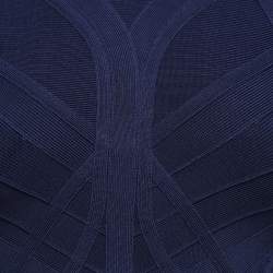 Pre Owned Herve Leger Navy Blue Knit Midi Dress XS