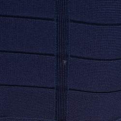 Pre Owned Herve Leger Navy Blue Knit Midi Dress XS