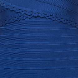 Pre Owned Herve Leger Blue Bandage Knit Amelia Bodycon Dress S