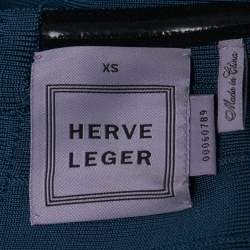 Herve Leger Blue Bandage Knit Cap Sleeve Bodycon Dress XS