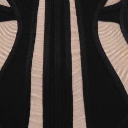 Herve Leger Beige/Black Knit Strapless Bodycon Dress S