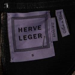 Herve Leger Beige/Black Knit Strapless Bodycon Dress S
