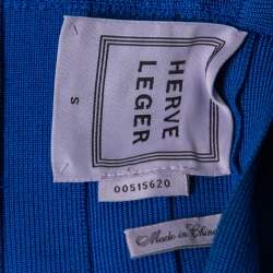 Pre Owned Herve Leger Blue Bandage Knit Cap Sleeve Bodycon Dress S