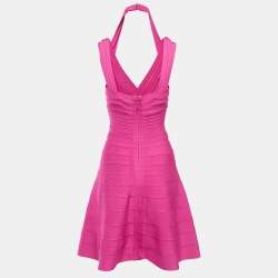 Pre Owned Herve Leger Pink Bandage Knit Rebekka Dress S