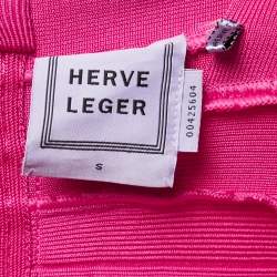 Pre Owned Herve Leger Pink Bandage Knit Rebekka Dress S