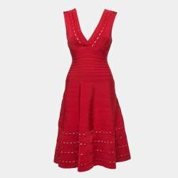 Herve Leger Red Bandage Knit Flared Mini Dress M