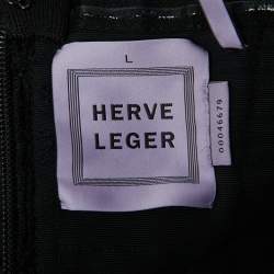 Herve Leger Black Sequined Knit Strapless Mini Dress L