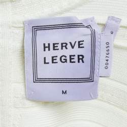 Herve Leger White Striped Sequin-Embellished Bodycon Dress M