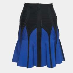 Herve Leger Black/Blue Knit Flared Mini Skirt S