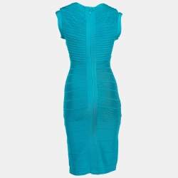 Herve Leger Teal Green Knit Scoop Neck Bandage Dress M