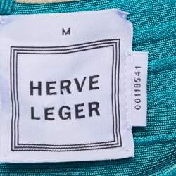 Herve Leger Teal Green Knit Scoop Neck Bandage Dress M