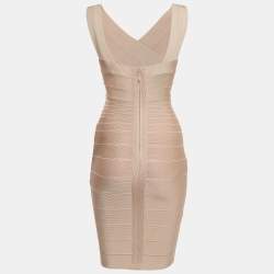 Herve Leger Beige Bandage Knit Off-Shoulder Mini Dress S