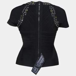 مملوكة مسبقًا Herve Leger Black Knit Metal Detail Bandage Top S