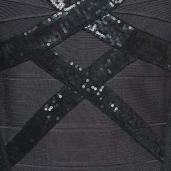 Herve Leger Grey Sequin Embellished Knit Cap Sleeve Bandage Dress M